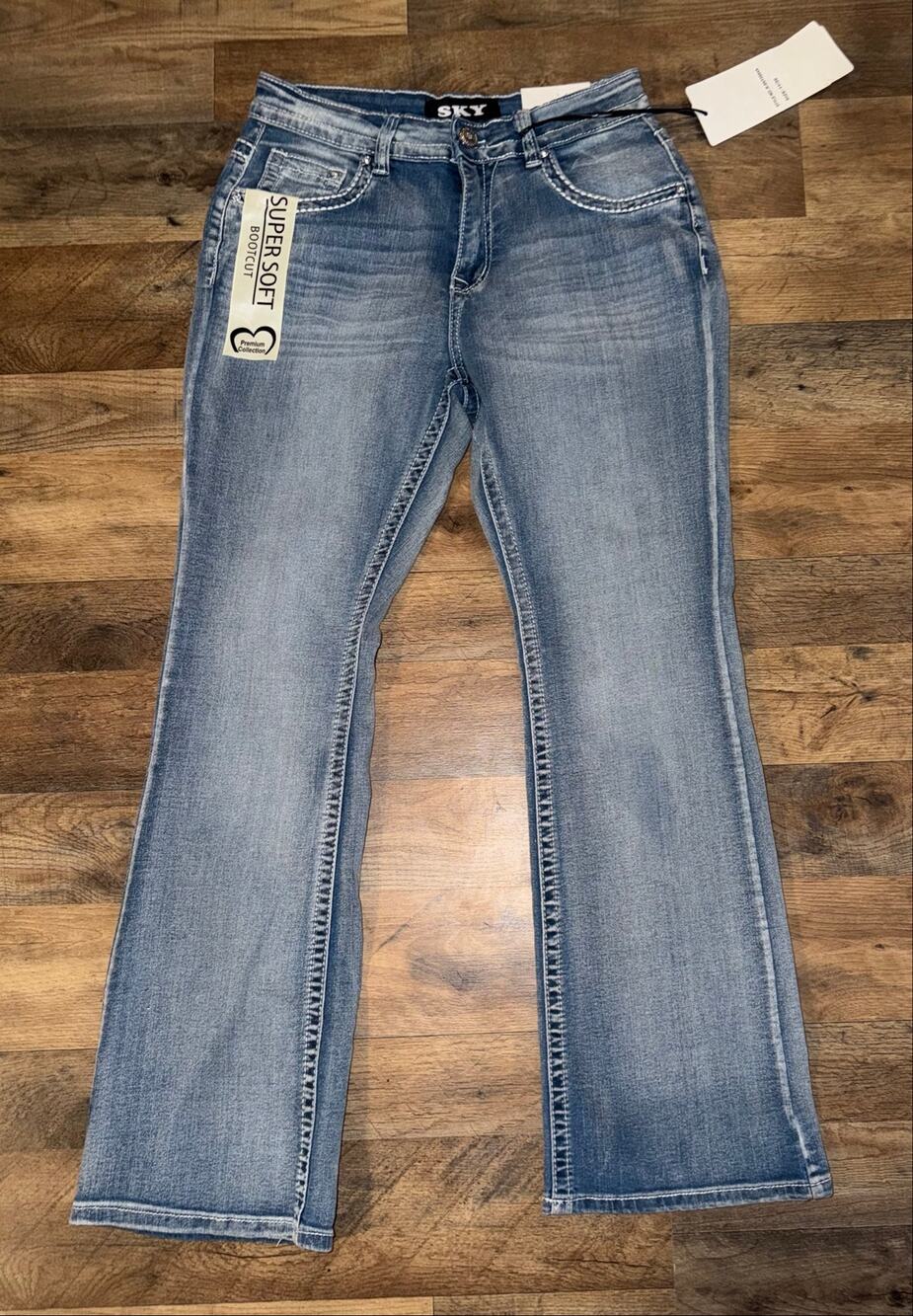 Sky premium collection women’s New skull embellished boot cut blue jeans